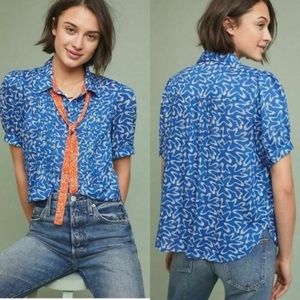 Maeve Diana Print Pleated Button Down